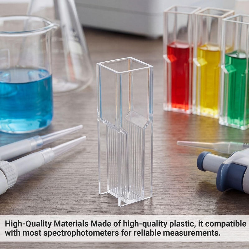 LemonRoad 200 Pcs 1.5ml Polystyrene Cuvette, Disposable Plastic Cuvette, Two Light Windows V Sign, Indicator Light Direction, Reliable Experiments Result for Laboratory Spectrometer Spectrophotometer 2 Light Windows