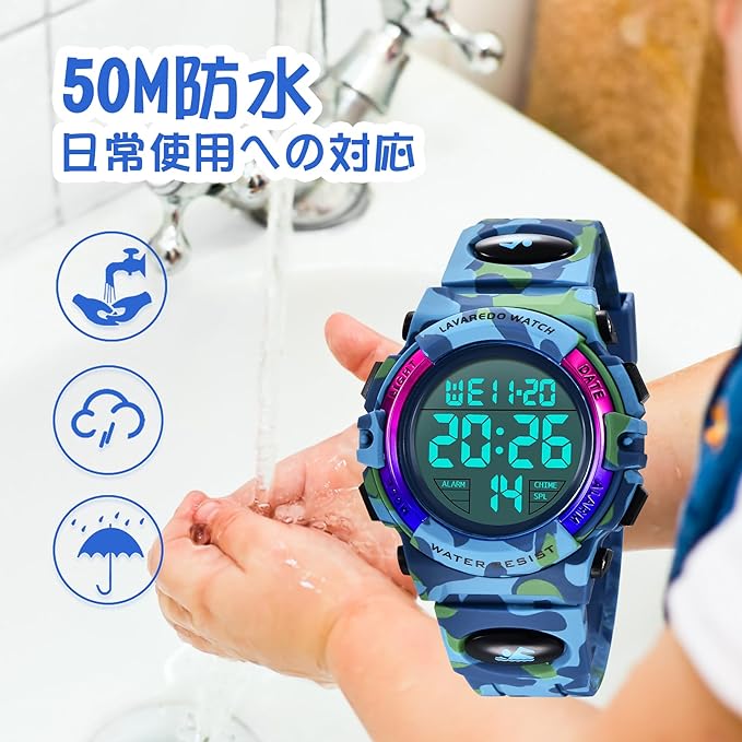 Kids Watch Boys Digital Boys Sports Watch Outdoor Multifunction 50M Waterproof Alert Date Day Display, 10-army blue - NewNest Australia