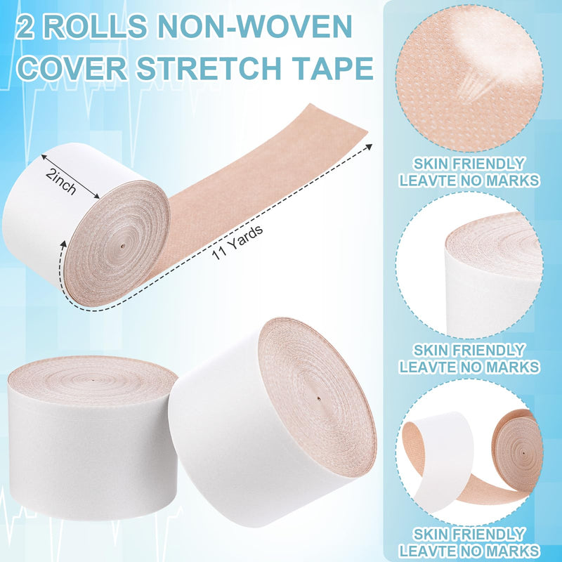 Nuanchu 2 Rolls Non-woven Cover Roll Stretch Tape Non-woven Adhesive Bandages Breathable Bandage Tape Cohesive Wrap Bandages Protective Stretch Bandage Roll Film (Beige, 2 Inch x 10.94 Yard) Beige 2 x 393.8 Inch (Pack of 2)