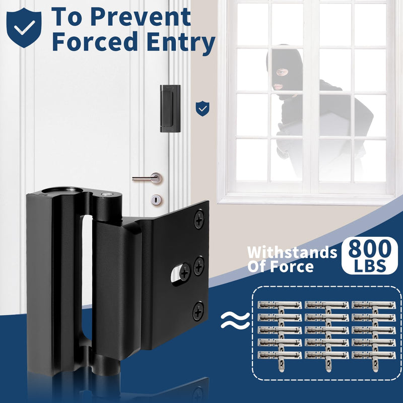3Pcs Door Reinforcement Lock, Door Locks for Kids Safety, Door Safety Locks from Inside, Withstand 800lbs Force-Enhance Home Security(Black) Black