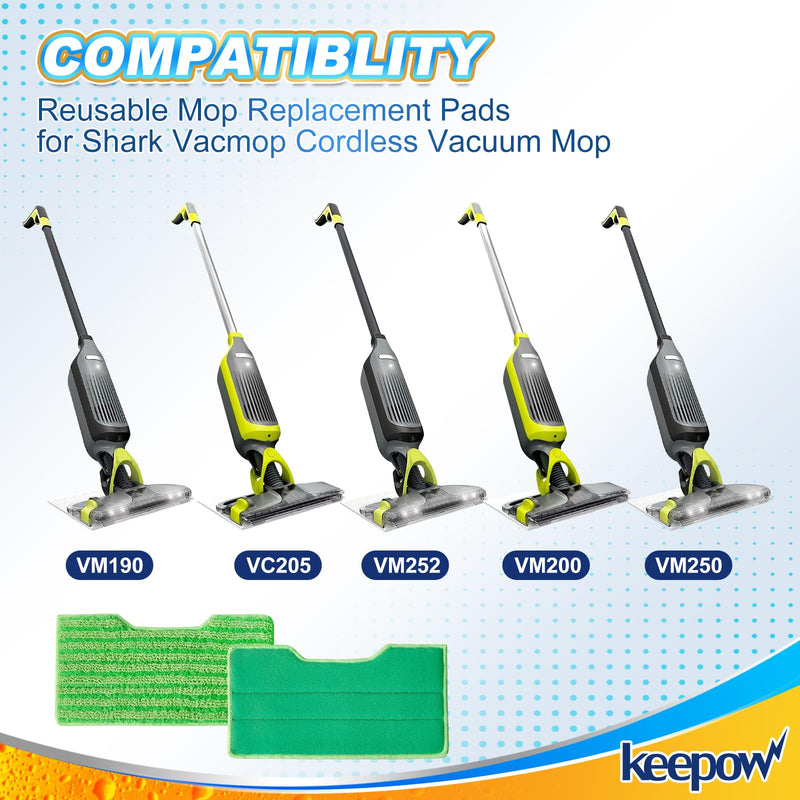 KEEPOW Reusable Mop Pads Refills, Vacmop Replacement Pads Compatible with Shark Vac Mop VM252 VM200 VC205 VM250 /QM250 VM190 VM200P12, Hardwood Floor Mop Pad with Upgraded Dirt Chamber (1+2+3 Pads) Green,1+2+3 Pack