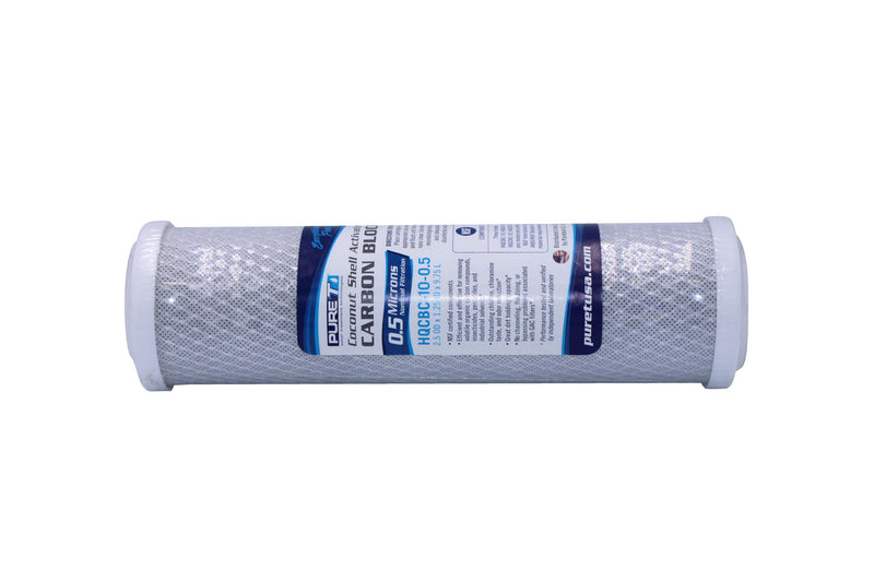 PureT HQCBC-10-0.5, 10x 2.5" Coconut Carbon Block Filter - NSF Certified - Cononut Shell Activated Carbon removes Chlorine, Dirt and More (.5 u Micron Rated) 10x2.5", .5 Micron