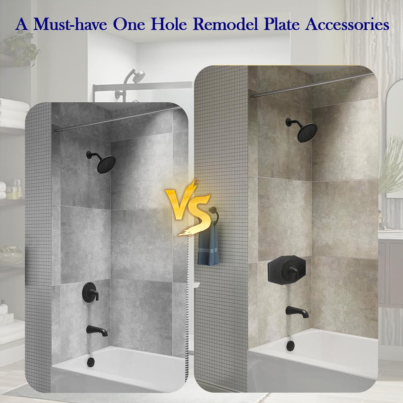 D502-62 One-Hole Remodel Cover Plate for Moen and Delta | Cover-Plate Replace 2 Handle or 3 Handle Shower, Black(1 Pack)