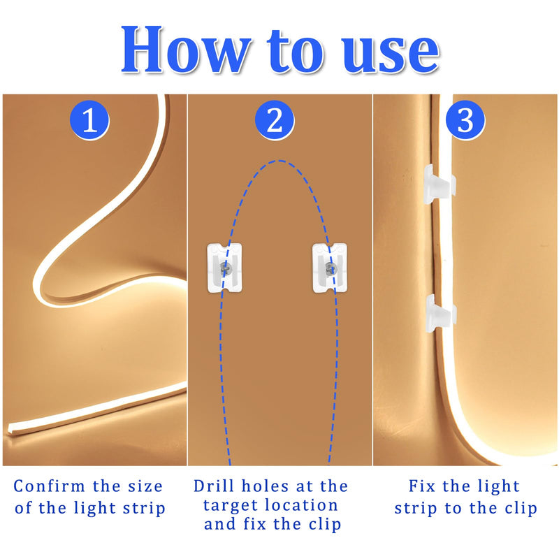 Waterproof LED Strip Mounting Clips Holder Mounting Bracket Neon Mounting Clips Fixing Clamps Holder with 30 Screws for 5mm to 6mm LED Strip Lighting, Translucent, Pack of 30 30 pcs