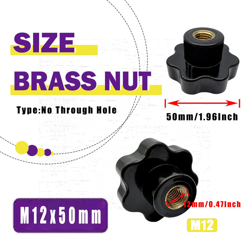 4Pcs Star Knob M12 Female Thread Nuts 50mm Head Dia,Plastic Knurled Thread Clamping Star Knob Handle(No Through Hole M12X50mm)