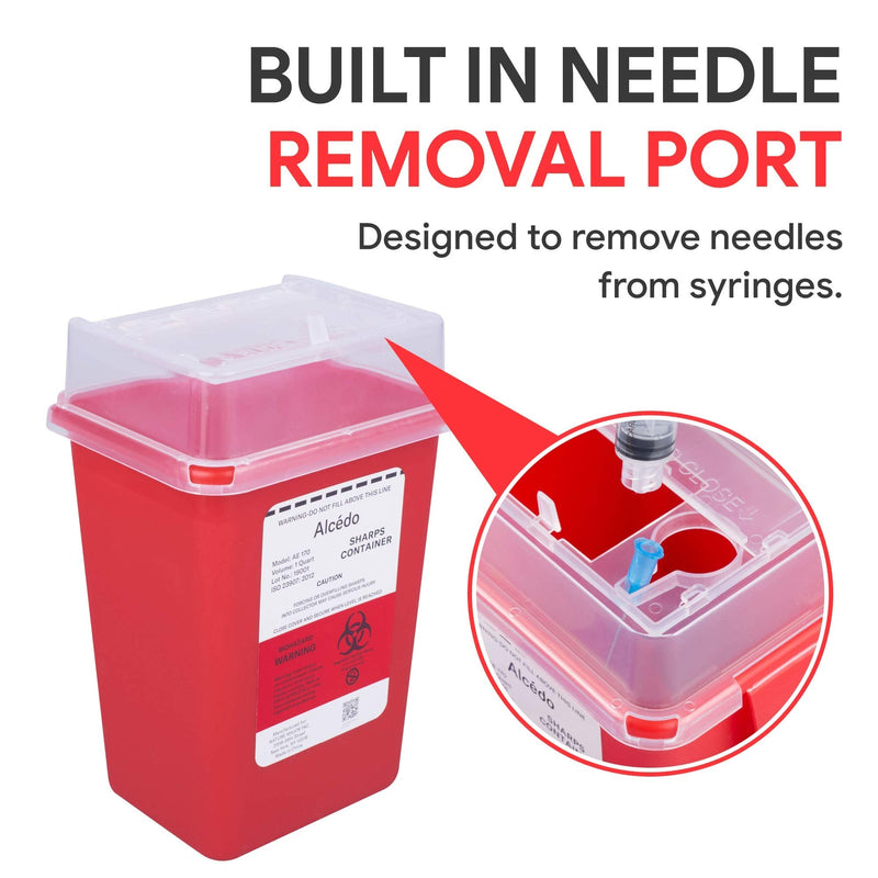 Sharps Container for Home Use and Professional 1 Quart (3-Pack) by Alcedo | Biohazard Needle and Syringe Disposal | Small Portable Container for Travel 3