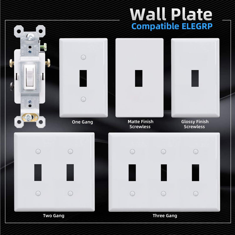 ELEGRP 3 Way Toggle Light Switch, 15 Amp, 120 V, Toggle Framed AC Quiet Switch, in Wall On/Off Switch Replacement, Self-Grounding, Residential and Commercial Grade, UL Listed (10 Pack, Glossy White) Without Wall Plate 10