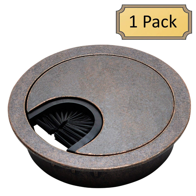 Antique Copper Metal Cable Grommet | 2 Piece "Lock in" Feature with "Brush" Opening for Management of Office & Computer Desk Wires | 60mm (2 3/8") Hole Opening | 1 Pack 1 Grommet Antique Copper