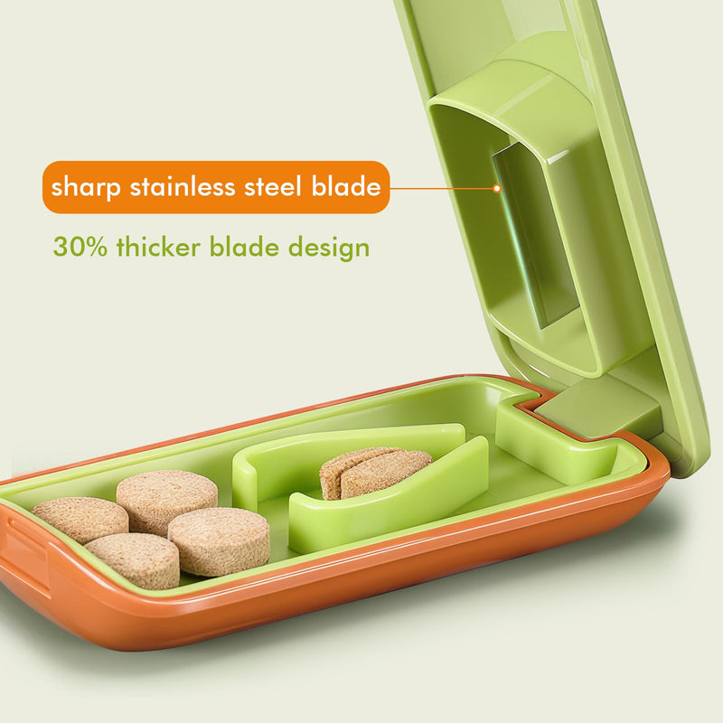 JohnBee Pill Cutter - Sharp & Durable Silicone Pill Splitter, Non-Slip Base, Portable Tablet Cutter for Daily Medication, Vitamins & Supplements. Designed for Swallowing Difficulties & Pets (Green) Green