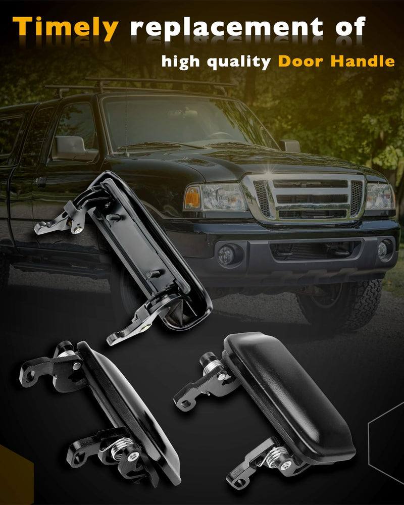Metal Door Handle Set, Compatible with 1998-2011 Ford Ranger, 01-10 Mazda B2300 B3000 B4000, Front Driver & Right Passenger & Rear Tail Gate Latch Handle, OE# 2L5Z1022404BAA, FO1310134, 1L5Z9943400AAA 3 Pieces Tailgate & Outside Handles Metal Black
