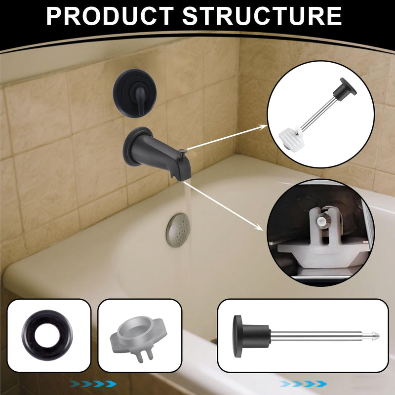 2-Pack Tub Spout Diverter Repair Kit Universal Fit for Shower Bathtub Faucets Includes Valve Stems Cup Seals Gates Chrome Style Fix Leaky Diverter Valve (Black)