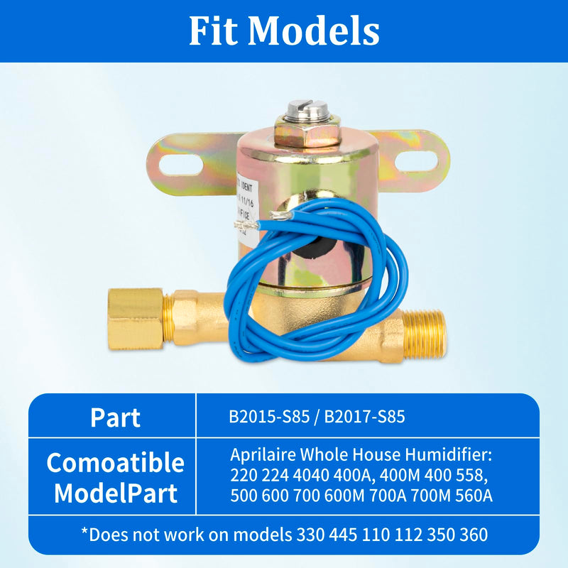 4040 Solenoid Valve for Humidifier - 24V Water Valve Compatible with April aire Whole House Humidifier Models 400 500 600 700 220 224 - Replaces B2015-S85 B2017-S85, Blue