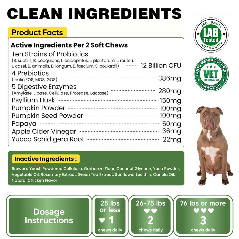 Probiotics for Dogs - 180 Dog Probiotics Chews with 5 Enzymes & 4 Prebiotics for Digestive and Gut Health - Diarrhea & Bowel Support, Yeast Balance, Immunity, Allergies & Itchy Skin (Chicken) Chicken