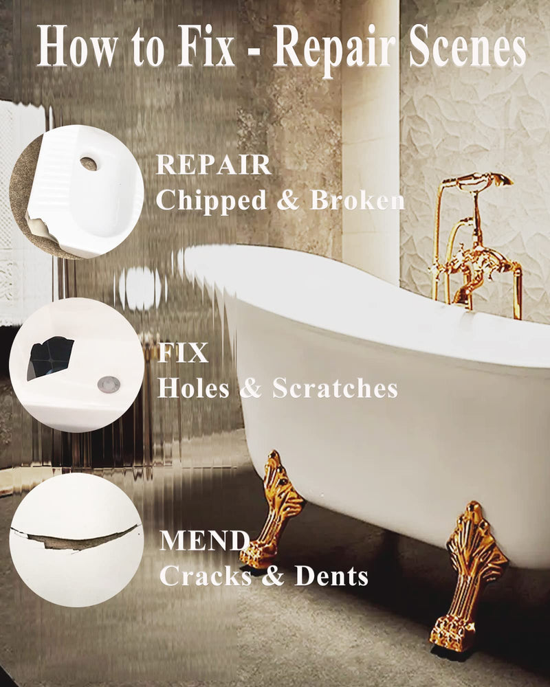 Bath Repair Kit White, Endhokn Enamel, Porcelain, Acrylic, Fiberglass, Ceramic Sink, Tub Tile Toilet Shower Kit & Tray & Chip & Pedestal Crack Hole Scratches Repair