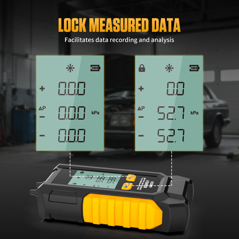 PT503 Manometer Gas Pressure Tester,Dual-Port HVAC Digital Manometer with Range of -100 to 200 KPa, 6 Units, Data Retention, 7Adapters PT503