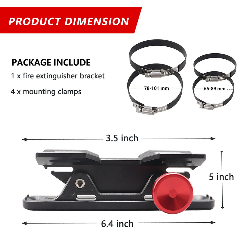 Quick Release Fire Extinguisher Mount - Aluminum Adjustable UTV Roll Bar Fire Extinguisher Holder Mounting Bracket for Jeep Wrangler TJ JK JL JKU Polaris RZR Ranger Cam-Am X3 Universal