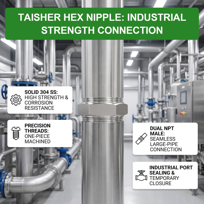TAISHER 1pcs Hex Nipple 304 Stainless Steel NPT 3"NPT Male Pipe Fitting 3"MNPT 1