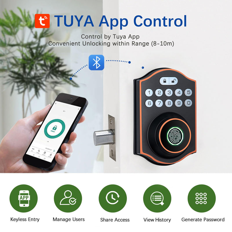 Smart Fingerprint Door Lock, Keyless Entry Deadbolt with Electronic Keypad, Bluetooth App Control, One Time Code, IP65 Weatherproof, for Front Door/Home/Office (Oil Rubbed Bronze) Oil Rubbed Bronze