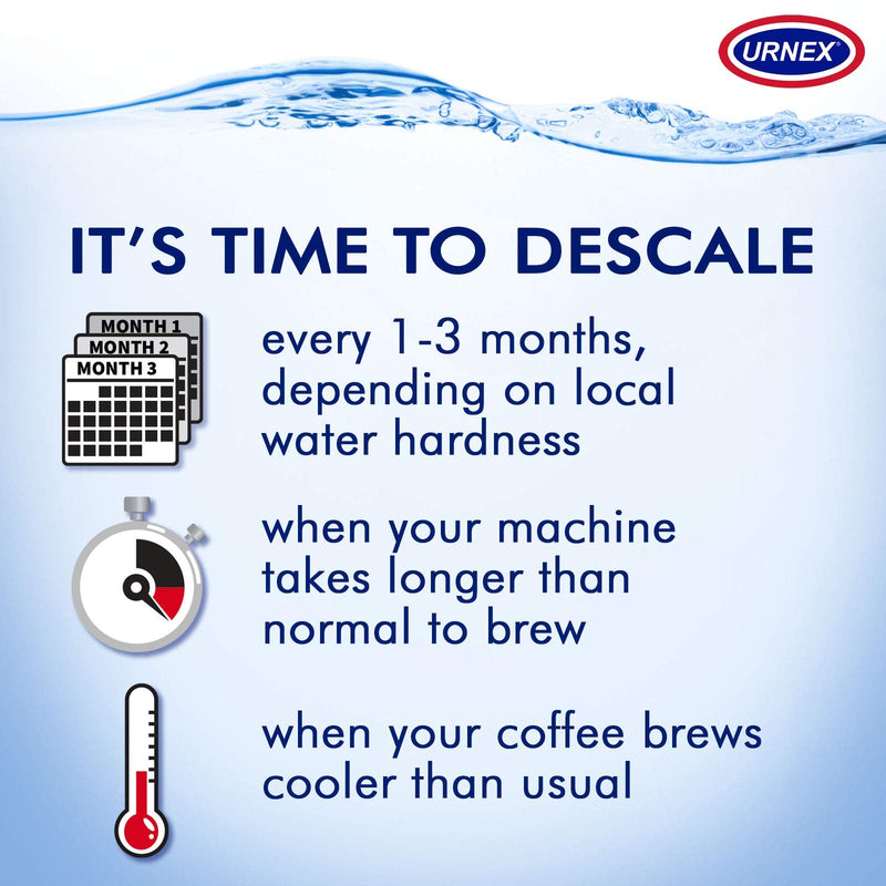 Urnex Dezcal Coffee and Espresso Descaler and Cleaner - 2 Pack - Activated Scale Remover Use with Home Coffee Brewers Espresso Machines Pod Machines Capsule Machines Kettles Garmet Steamers