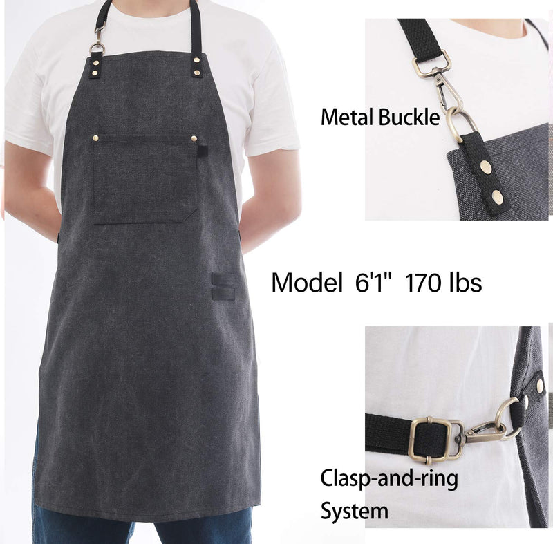 No-Tie Canvas Apron Heavy-Duty 16OZ Work Apron with Front Pocket Extra Long Straps Adjustable M–XXL Black