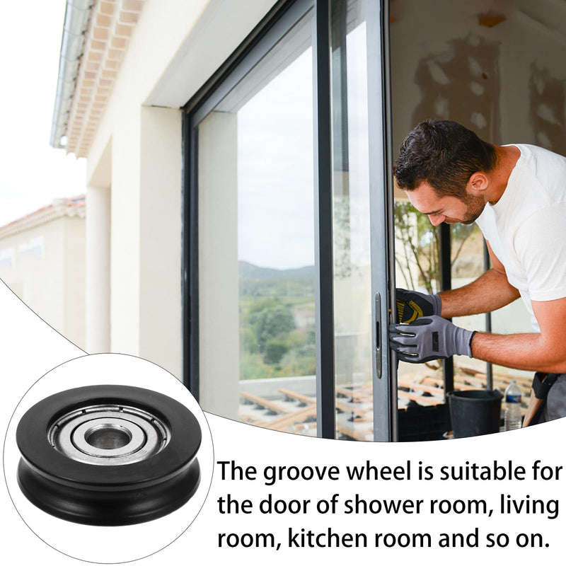 TEHAUX Nylon U-Groove Sliding Door Pulley Wheel 1.18 Inch – Low-Noise & Smooth-Sliding for Barn Doors, Cabinets, Shower Doors & Windows – for Residential & Commercial Use 2.5X2.5CM Black