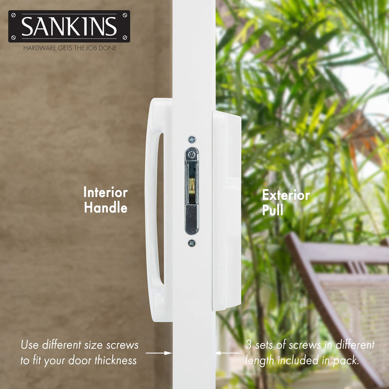 Sliding Patio Door Handle Pull Set with Mortise Lock, Full Replacement White Diecast Non-Keyed Gate Handle Set for Sliding Glass Door, Fits 3-15/16” Hole Spacing Handle Set+Mortise Lock