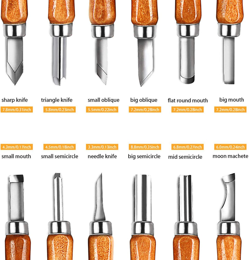 AUGSUN Wood Carving Knife Set, 20 PCS Wood Carving Kit Carbon Steel Wood Hand Carving Tool for DIY Sculpture Carpenter Experts Beginners AU635