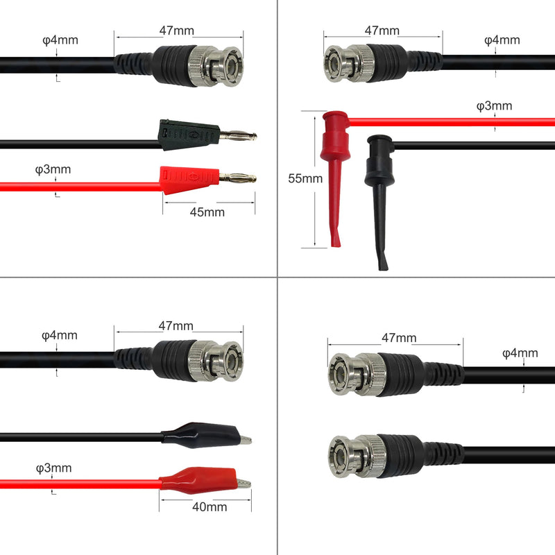 BNC Test Leads Kit, BNC Male to Dual Alligator Clip Test Leads, BNC Male to Dual Test Hook, BNC Male to Dual Stackable Banana Plug Cable Wires, BNC to BNC Coaxial Cable