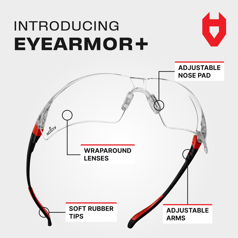 NoCry Clear Safety Glasses for Men and Women with Anti-Fog and Scratch Resistant Wrap Around Lenses, Adjustable Temples and Nose Pads — ANSI Z87 Certified Protective Eyewear with 100% UV Shielding Black & Red 1