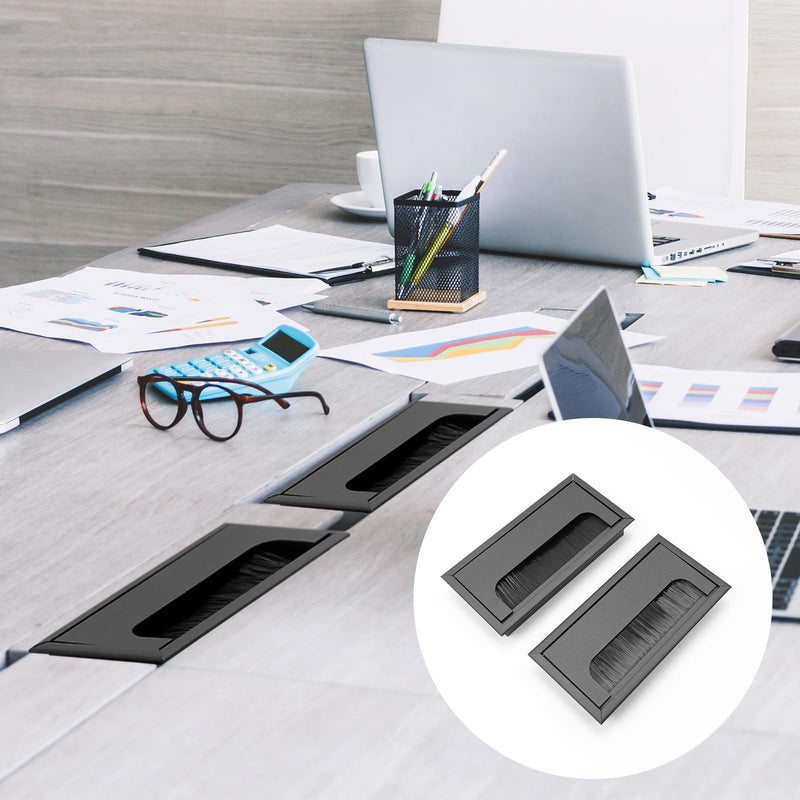Rectangle Cable Grommet Metal Wire Hole Cover for Management of Computer Desk Wire Black 160mm x 80mm - Pack of 2 Black 80*160mm