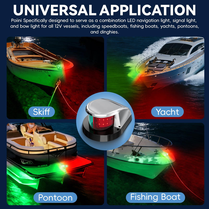 Boat Navigation Lights,Red and Green Marine LED,IP65 Water Resistant,12V - Compatible with Pontoon,Skiff, Yacht, Sailboats,Fishing Boats,Speedboat, and Small Boats(Silver 2 Pack) Silver 2 Pack