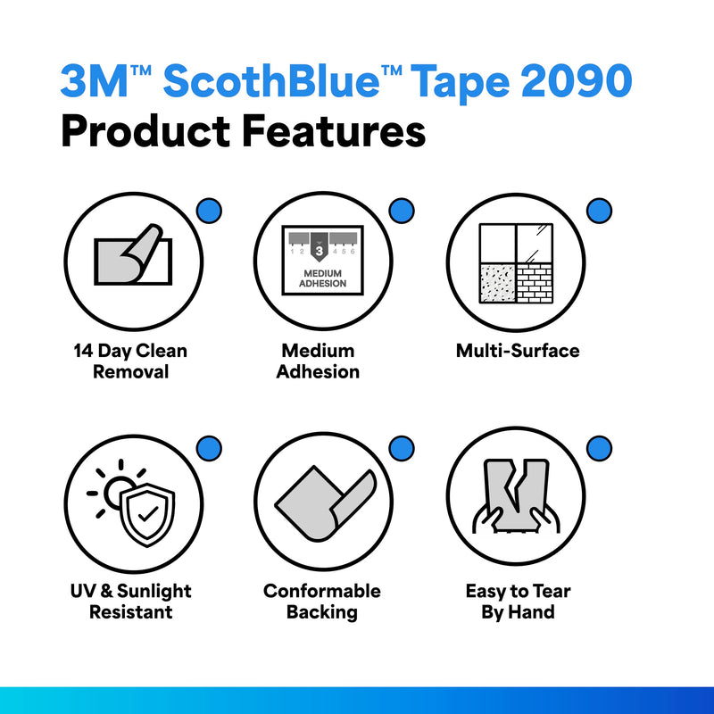 3M 2090 Scotch-Blue Painters Tape, 6" width x 60yd length (1 roll)