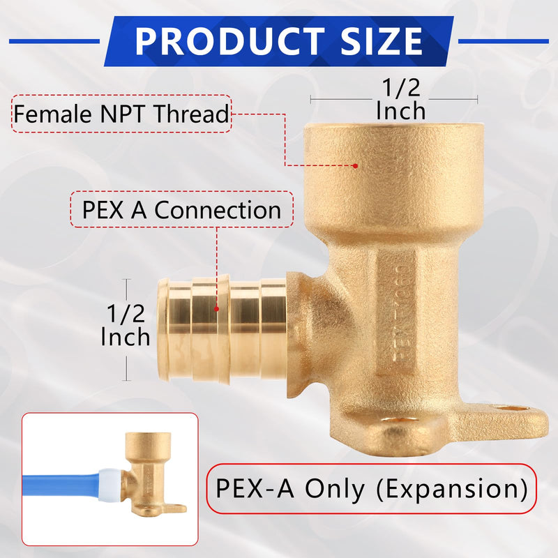 (10-Pack YVSKM) 1/2" PEX-A Expansion × 1/2" Female NPT Brass Drop Ear Elbow, Lead-Free Full Flow Threaded Connection Fitting, ASTM F1960, 90° PEX-A Pipe Connector for Plumbing & Water Supply 1/2 Inch (10Pack) PEX-A FIP Drop-ear Elbow