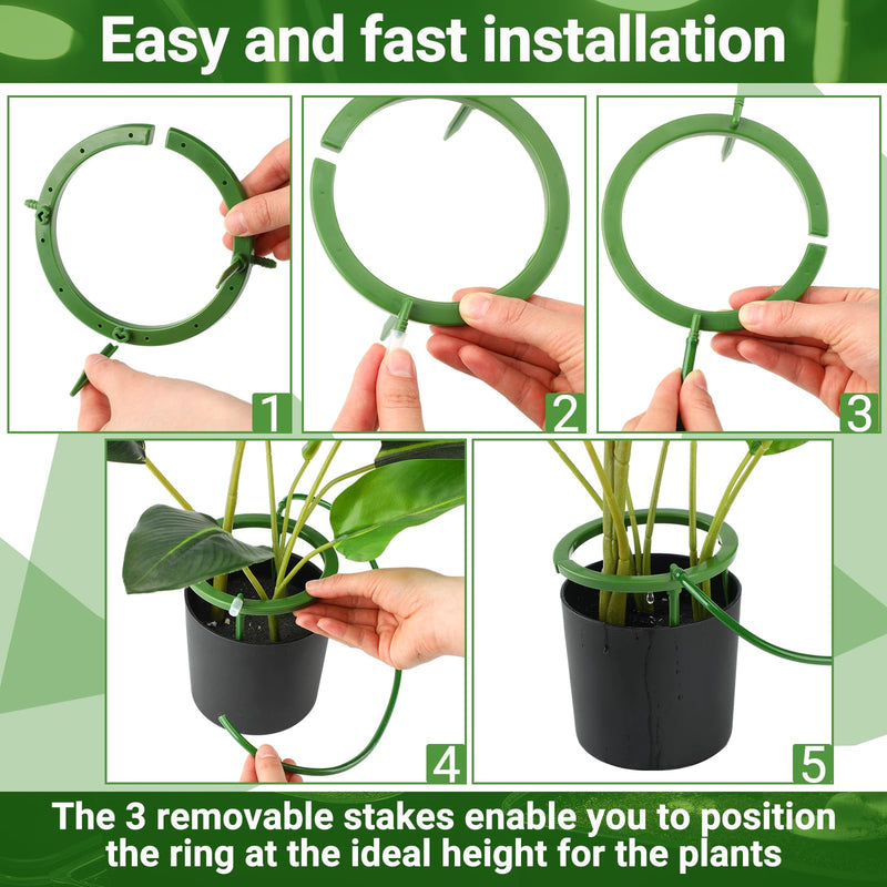 4 Set Hydro Halo Water Ring 5 W 3 Leg Support Drip Emitter Drip Ring with Built in 1/8 in Barbed Inlet Fitting 3 Removable Stakes for Grow Media Irrigation System Rain Watering Plants, Green 5 Inch 4