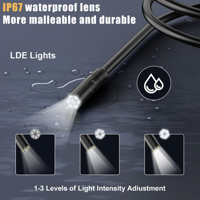 Endoscope Camera with Light, 4.3" IPS Screen Borescope Camera, IP67 Waterproof, Snake Camera for Automotive, Pipe, Wall (6.6FT Single Lens) 6.6FT