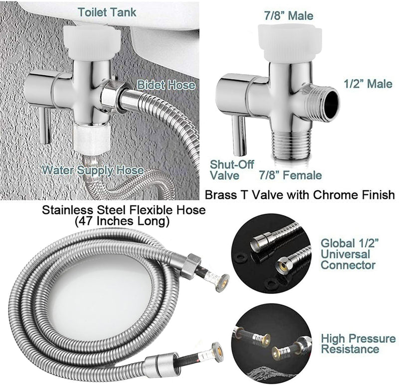 Plastic Handheld Bidet Sprayer Kit – Explosion-Proof Hose, High-Pressure Attachment for Pet Bathing & Diaper Rinsing light sliver
