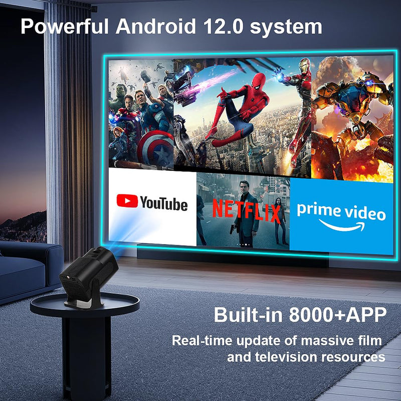 Mini Starlight Projector Support 1080P & 4K with wifi 6 and bluetooth 5.2 , Android 12 TV Movie Projector with Apps Built in Compatible with PC/Smartphone/HDMI/USB, indoor & outdoor use（No US Plug)