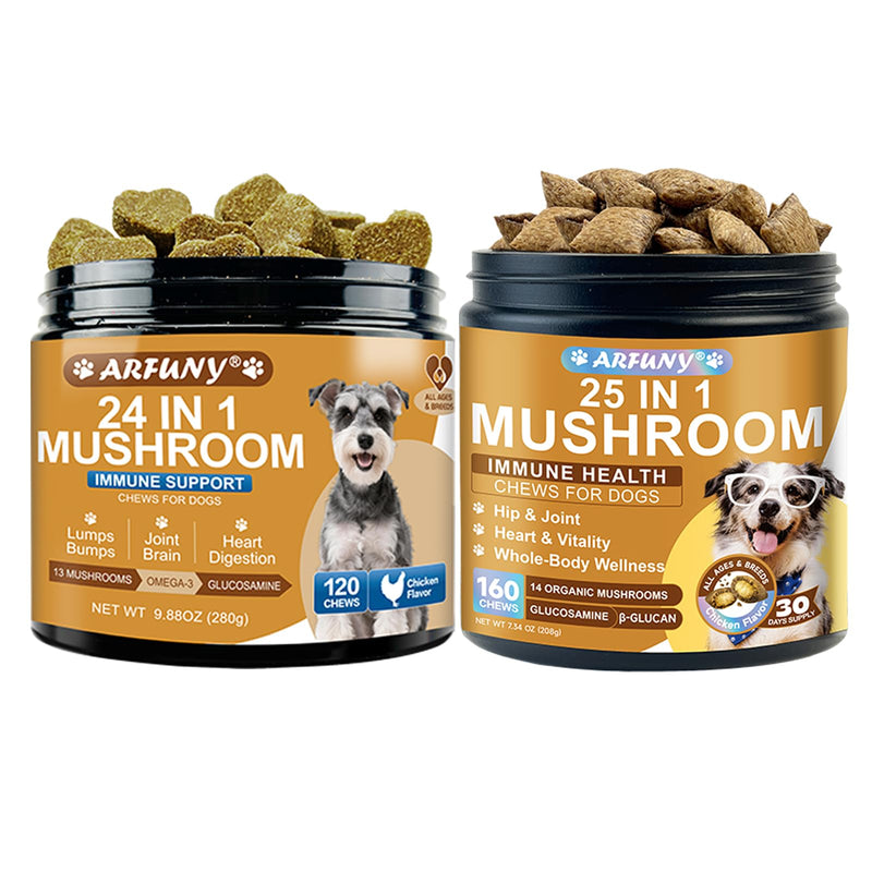 24 in1 Dog Mushroom Chews & 25 in1 Dog Mushroom Chews - Lumps & Bumps - Gut, Hip, Joint, Skin, Coat, Immune Health