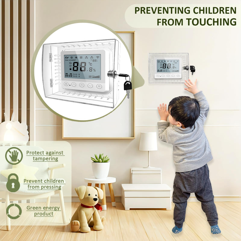 Baby proofing Thermostat Lock Box with Key,Clear Thermostat Cover with Lock for Thermostat on Wall, Thermostat Guard,Universal Thermostat Lock Box Fits Thermostats 4.8" H x 6" W or Smaller 1 PC Key Lock