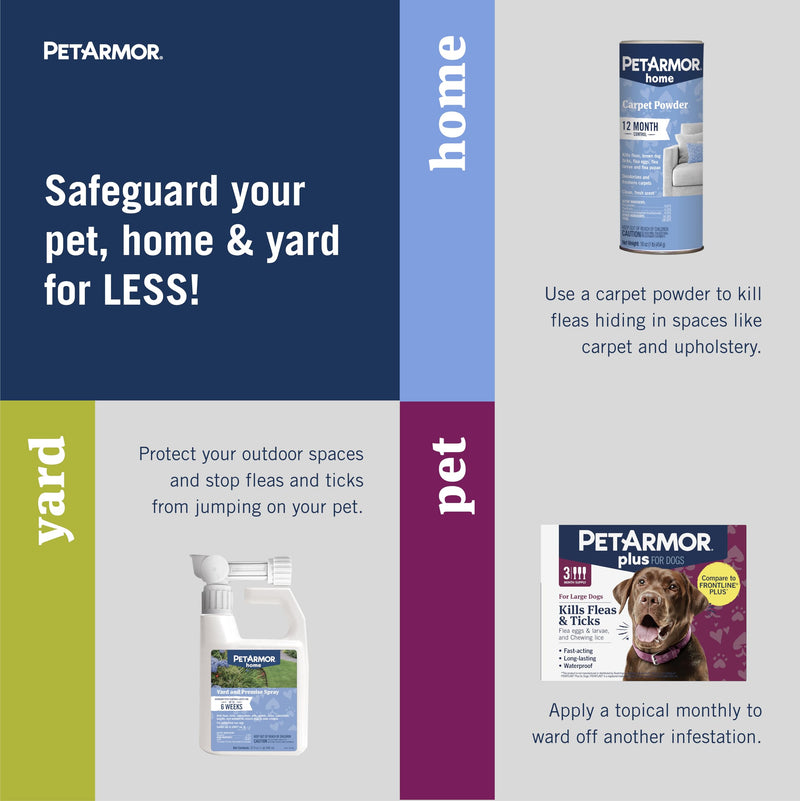 PetArmor Plus Flea & Tick Prevention for Dogs 89-132 lbs (3 Doses) + PetArmor Home Carpet Spray and Yard Spray for Fleas & Ticks, Total Flea & Tick Prevention