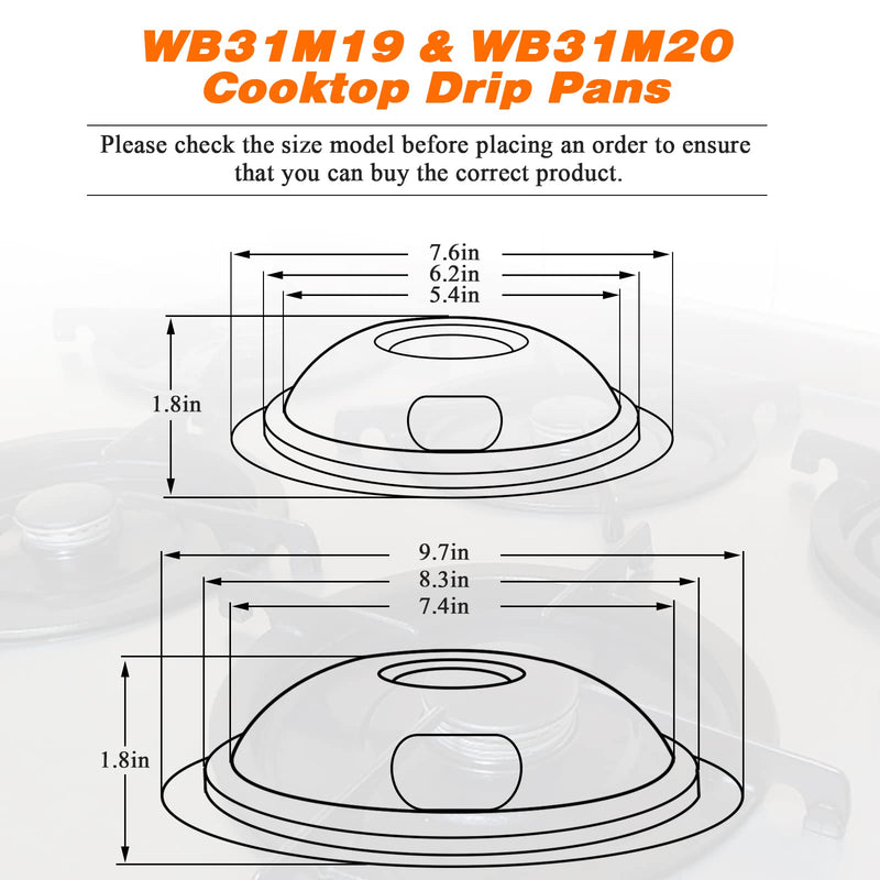 WB31M20 WB31M19 Porcelain Drip Pans by Blutoget - Compatible for GE Hotpoint Range Cooktop - Includes 2 6-Inch and 2 8-Inch black Drip Pans - 4 Pack (Black Porcelain)