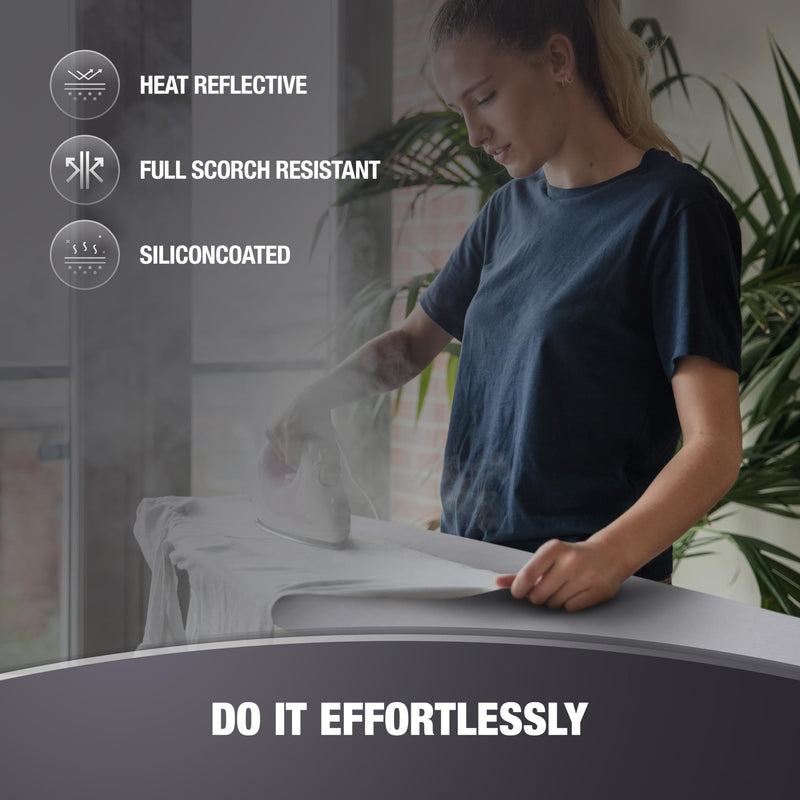 Extra Thick Ironing Board Covers with Pad Standard Size 15x54, Full Scorch Resistant Padding, Heat Reflective Silicone Coating, Durable Nose Pocket Fastener Straps Elastic Edges, Gray