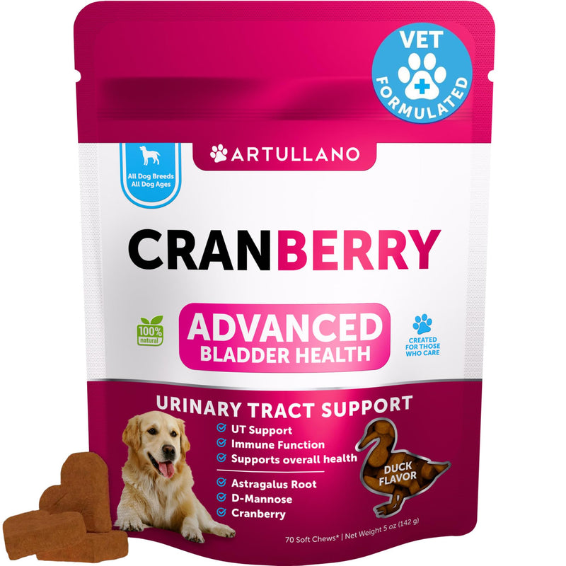 Dog UT Treats - Cranberry Chews for Dogs - Urinary Tract & Bladder Support Supplement with Natural Cranberry Extract - Tasty 70 Soft Bites for Daily Wellness with Fish Oil, Pumpkin, D-Mannose Cranberry Chews - 70 Count