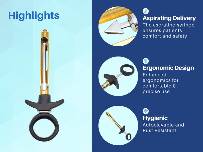 Dental Syringe Aspirating 1.8ml Set of 3 Black & Golden anesthetic syringe dental Instrument