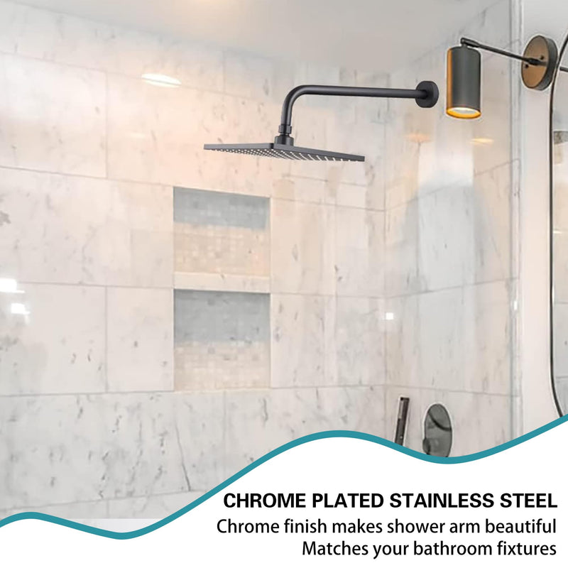 12 Inch Shower Arm with Flange,Stainless Steel 90 Degree Rain Shower Head Extension Arm,Wall-Mounted Shower Head Arm for Fixed Shower Head,Matte Black 12 inch Matte Black
