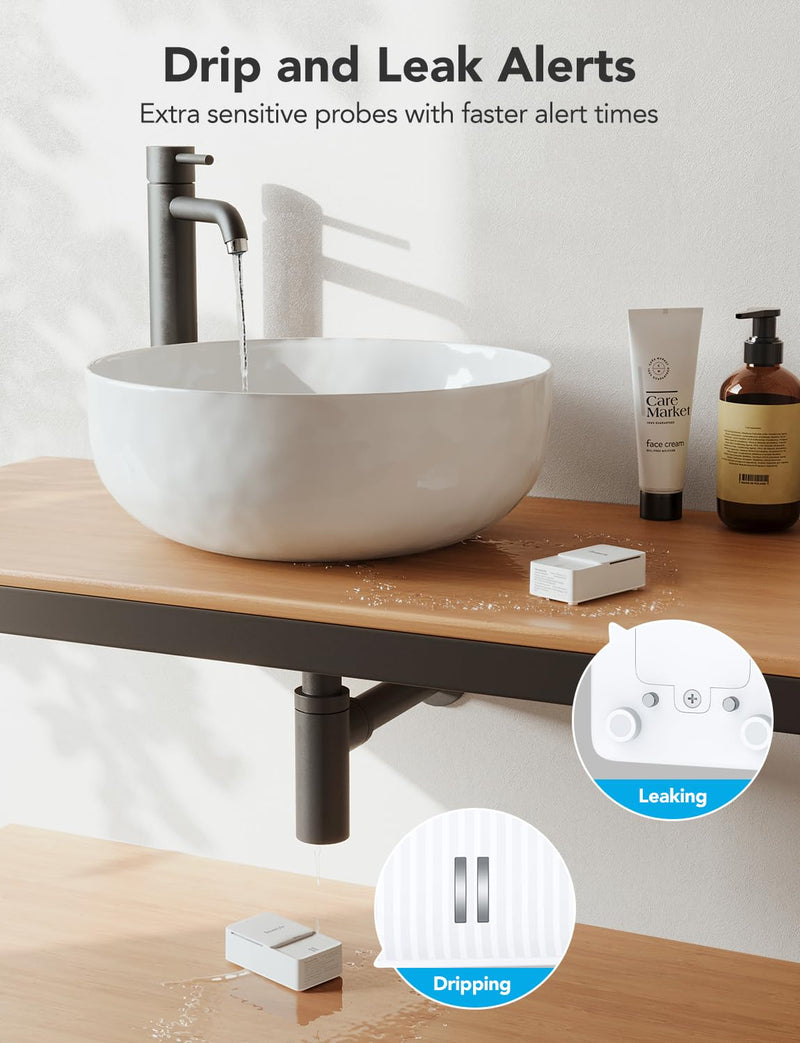 GoveeLife WiFi Water Ieak Detector 2 for Home, Smart Water Ieak Sensor 3 Pack with 100dB Adjustable Alarm and App Alerts, Wireless Detector with 1312 ft Transmission for Basement, Kitchen, Bathroom 1 gateway + 3 sensor