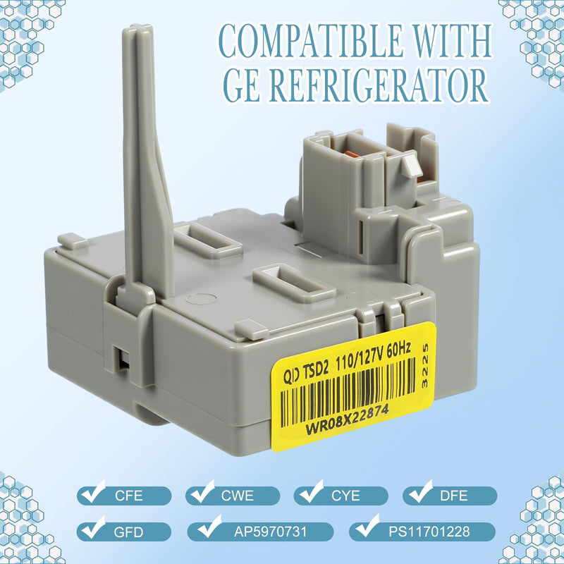 Capoda WR08X22874 Refrigerator Relay and Overload Kit Compatible with Refrigerator CFE CWE CYE DFE GFD AP5970731 PS11701228 Compressor Start Replacements
