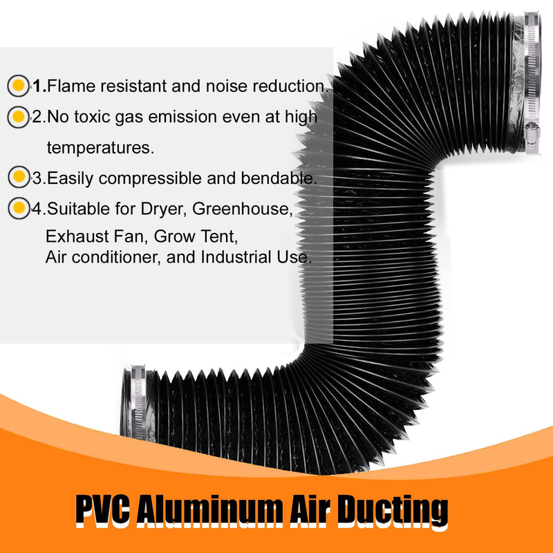 Dryer Vent Hose - 4 inch Flexible Duct, 8ft Long, Heavy-Duty Four-Layer Protection - Ideal for Heating, Cooling, Ventilation - Includes 2 Pack Clamps 4 inch 8 Feet