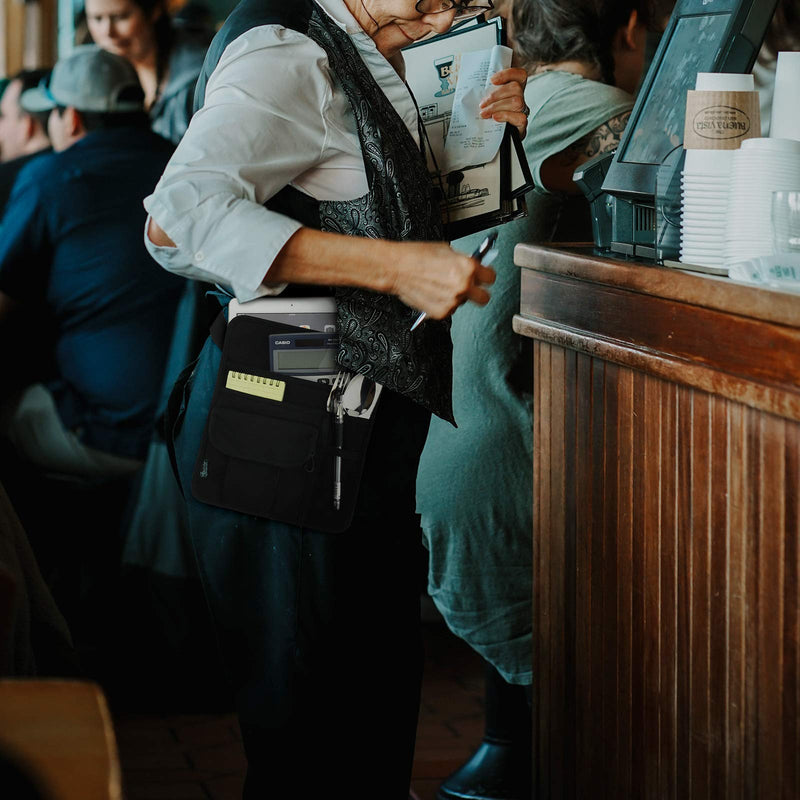 Beautyflier Premium Quality Restaurant Waiter Waist Money Pouch, Restaurant Waitress Accessories Bag, Restaurant Serving Apron Bag with Adjustable Belt for Restaurant, Hotel, Bar etc. 8.25 x 10" Black