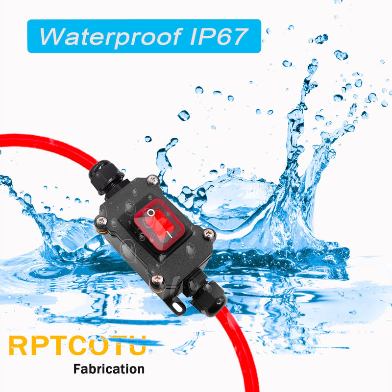 DC12V Inline Wire Switch DC12-24V DPST Dual Side Wiring Switch 25A IP67 with on/Off Quick Connect/Disconnect Switch with Copper Ring Power Cord 30 cm for Motorcycle and car Power on/Off.(DC) DC Waterproof Switch with Brass Ring